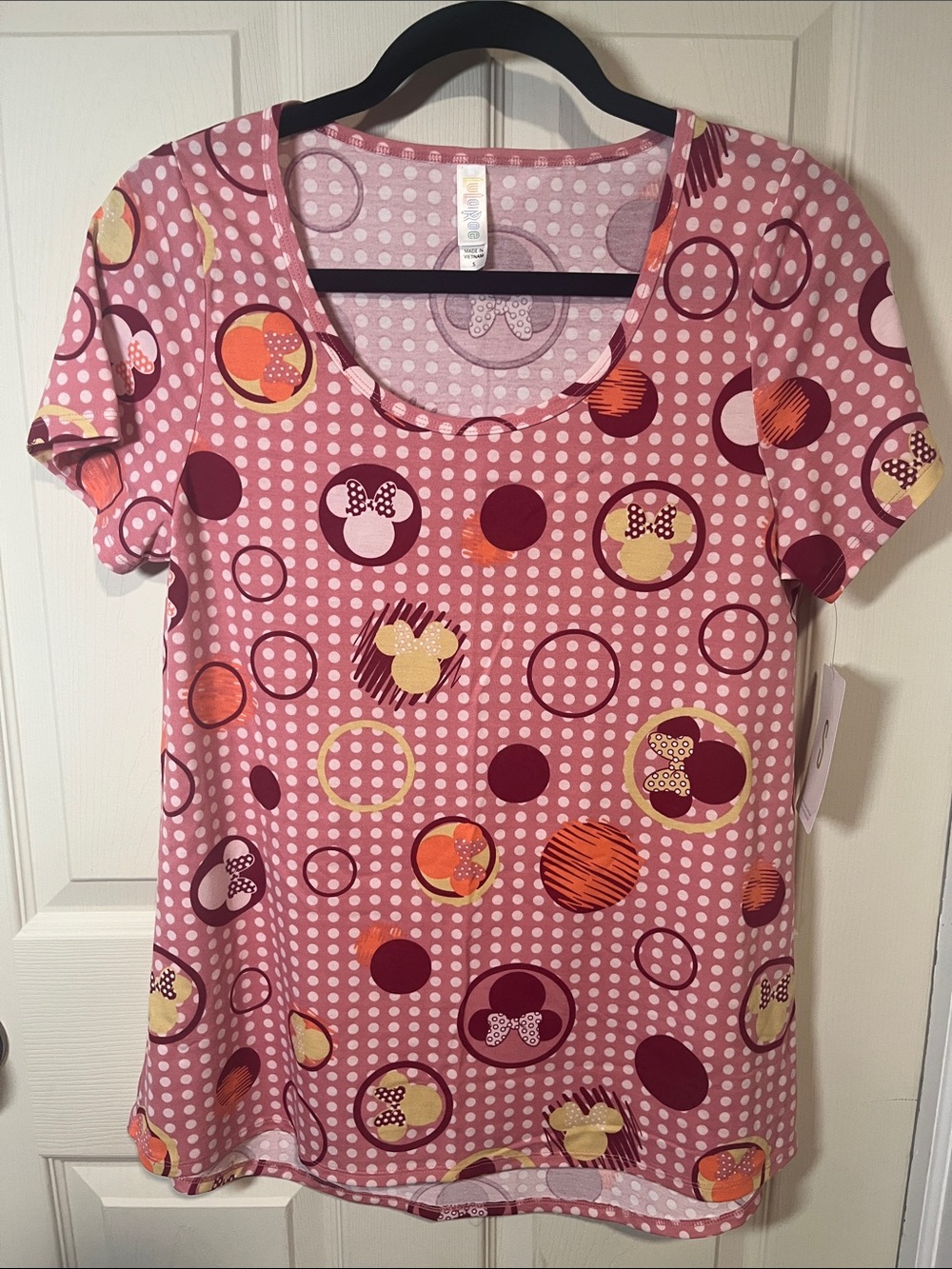 LuLaRoe Pink Polka Dot & Bubble Print Short Sleeve Top